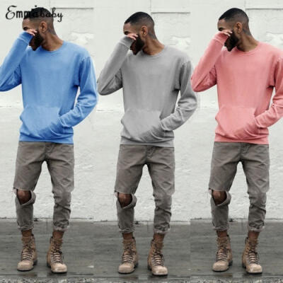 

Hot Men Slim Fit Long Sleeve Pullover Hoodie HoodedShirt Plain T-shirt Tee Shirt Casual Pocket Tops