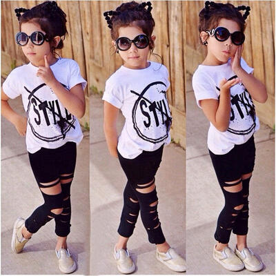 

2Pcs Fashion Baby Girls Print T-shirt blouse Legging Pants Set Kids Clothes Outfits