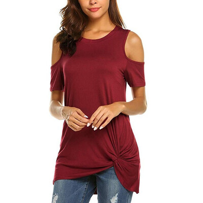 

Nomeni Women Casual Short Sleeve Strapless T-shirt Loose Soild O Neck Top Blouse