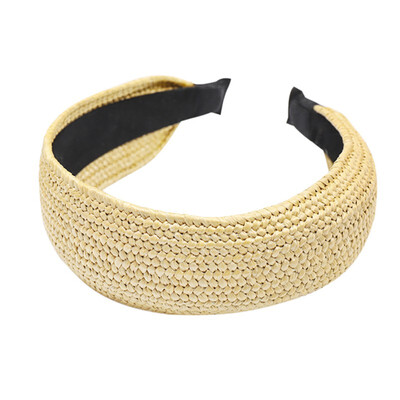 

Bohemian Straw Weaving Hairband Twist Knotted Women Headband Handmade Braided Beach Elastic Wide Cross Hair Hoop Summer