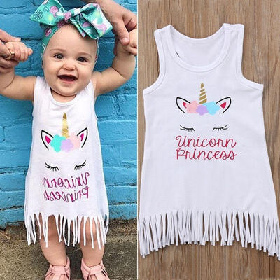

Toddler Baby Kids Girl Dress Unicorn Princess Dresses Tassel One-piece Sundress