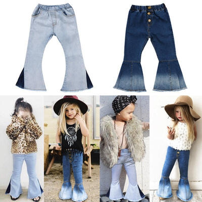 

Fashion Toddler Baby Kids Girls Denim Bell Bottom Pants Jeans Wide Leg Trousers 2-7Yrs