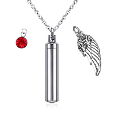 

Cremation Jewelry Urn Necklace for Ashes with Angel Wing Charm & Cylinder Eternity Stainless Steel