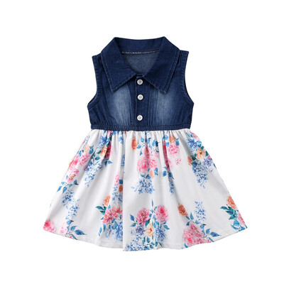 

Toddler Kids Baby Girls Dress Denim Flower Elegant Pageant Party Dress Summer Sundress