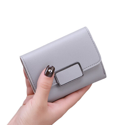 

Women Solid Color Faux Leather Cash Card Holder Folded Plaid Purse Short Wallet
