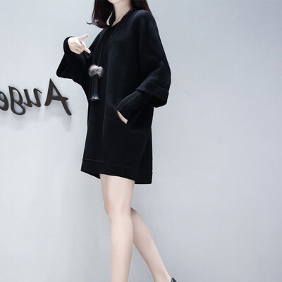 

Tailored Women Autumn Fashion O-Neck Fake Two-Piece Long Sleeve Pocket Pure Color Dress