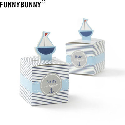 

FUNNYBUNNY 24pcslot Baby Shower Favor Candy Box Baby on Board Pop-Up Sailboat Gift Box Paper Bags for Gifts Wrapping Paper