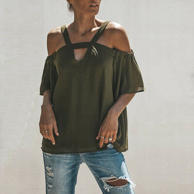 

Women Sexy Summer Loose Blouse Sling T-Shirt Off Shoulder Beach Tops Tee