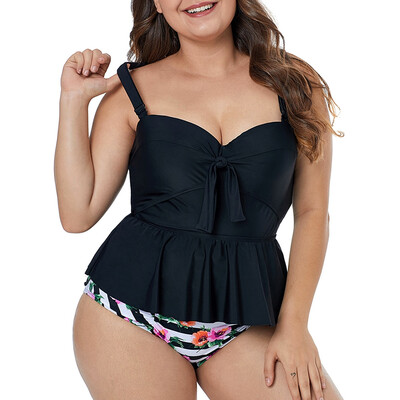

Plus Size Bowknot Detail Floral Print Tankini Set