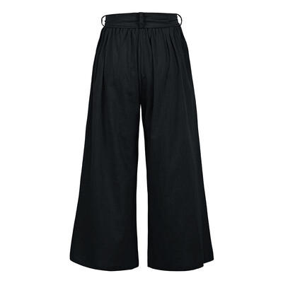 

New Women Summer Casual Loose Wide Leg Pants Elastic Waist Trousers Cotton Long Pants BlackBrownDark Green