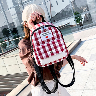 

New Womens Portable Backpack Casual Wild Fashion Contrast Plaid Travel Backpack