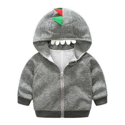 

Loose Cartoon Dinosaur Long Sleeve Hooded Jackets Soft Baby Kids Boys Coat
