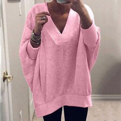 

Women Fashion Loose Sweater V-neck Long sleeve Keep warm Pullover Solid color Sweater