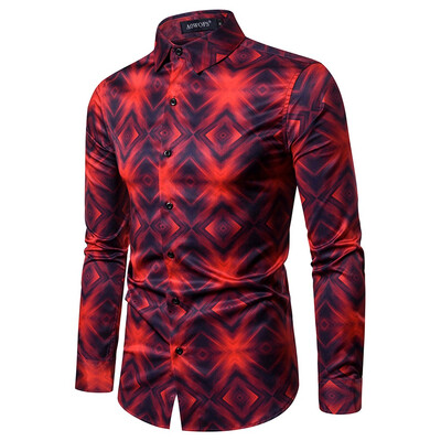 

Toponeto Mens Ethnic Style Vintage Printing Slim Long Sleeve Dress Shirt Blouse Tops
