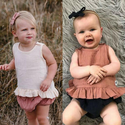 Newborn Kids Baby Girls Summer Tops Vest Dress Bow Pants Shorts Outfits Clothes