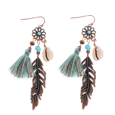 

Retro Leaf Pendant Long Ear Studs Women Girls Fringe Alloy Earrings Hollow Carved Ear Ornament