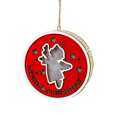 

Christmas Tree Angel Snowflake Fawn Round Wooden Frame LED Christmas Atmosphere Ornament Home Party Christmas Tree Decorations