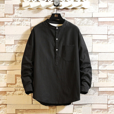 

Toponeto Men Casual Autumn&WinterSolid Color Long Sleeve Shirt Turn-Down Loose Blouse