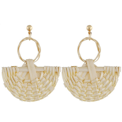 

Fashion Handmade Big Fan Dangle Earrings For Women Wood Straw Weave Rattan Wedding Party Gift Statement Earrings Jewelry