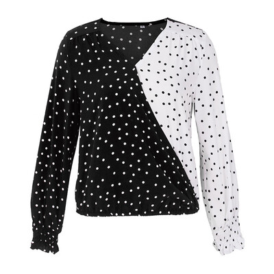 

Fashion New Stitching Color Wave Point Long-sleeved Shirt Casual Shirt V-neck Top