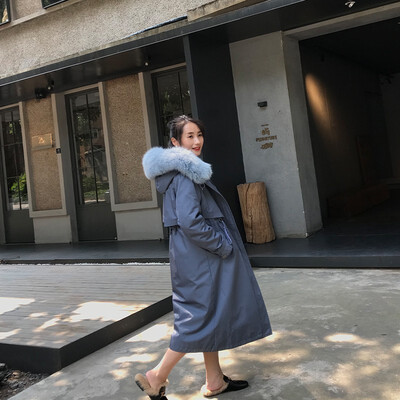 

Long two-piece detachable heavy work tooling large fox fur collar fur coat female 2019 winter new whole leather lazy rabbit hair s