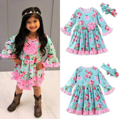 

Toddler Kids Baby Girls Princess Long Sleeve Floral Wedding Party Pageant Dress Headband