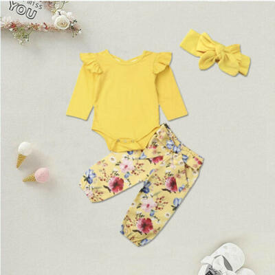 

US Nweborn Kid Baby Girl Clothes Tops Romper Flower Long Pants Autumn Outfit Set