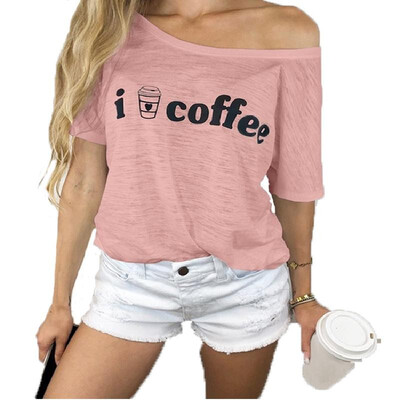 

Amazon wish explosion models 2019 summer new letter off-the-shoulder short-sleeved t-shirt tops cross-border spot Pink