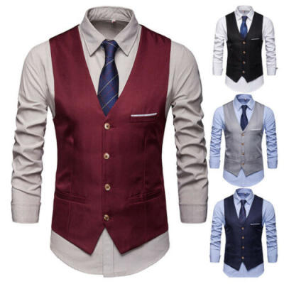 

Mens Formal Dress Slim Fit Suit Vest V-neck Waistcoat Business Casual Coat Tops