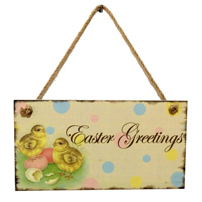 

Wooden Happy Easter Plaque Chick Home Shop Window Hanging Sign Tag Decoration