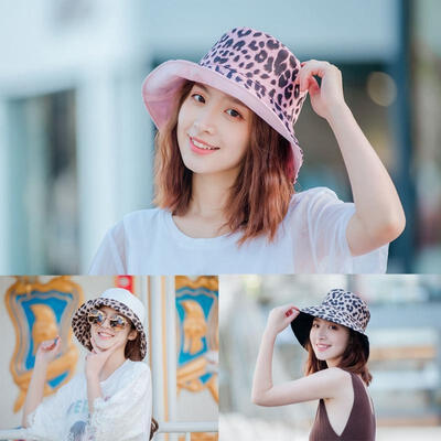 

Double Sided Fisherman Hats Cap Leopard Print Women Bucket Hat Spring Summer