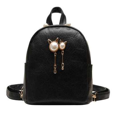 

PU Leather Travel Backpacks Women Pearl Decor Knapsack Shoulder School Bags