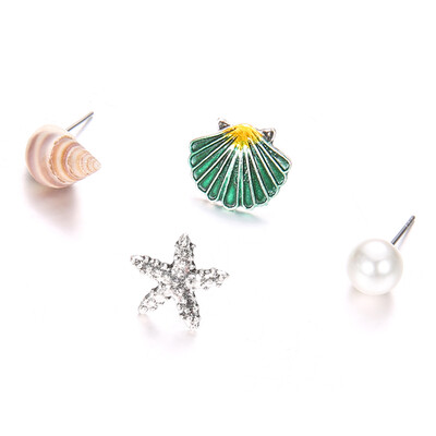 

4 Pcsset Romantic Resin Colorful Shell Stud Earrings Simple Cute Unique Starfish Earrings For Women Jewelry