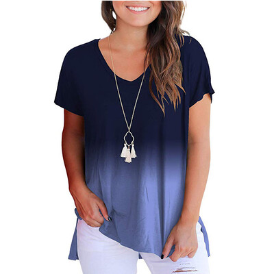 

Starmoon Womens Fashion Gradient Color V-Neck Short Sleeve T-shirt Tops Blouse