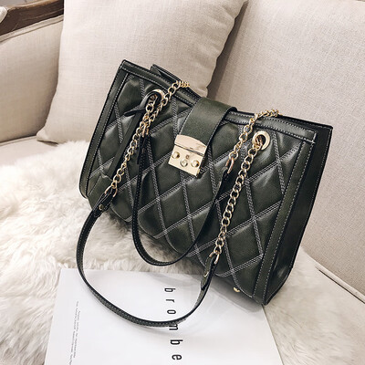 

Texture bag women 2019 new Korean Joker Lingge retro chain portable tote bag bag shoulder bag
