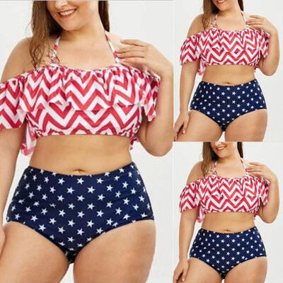 

Plus Size Women Sexy Bikini Swimwear Ruffle Printed Bottom Set Bathing Suit