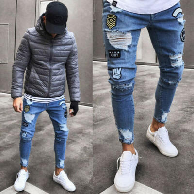 

US STOCK Mens Ripped Skinny Jeans Destroyed Frayed Slim Fit Denim Pants Trousers