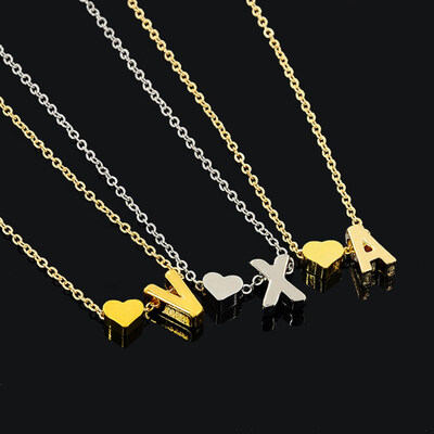 

Women Fashion 26 Letters Initial Heart-shaped Charm Necklace Simple Lovers Gift