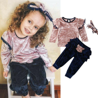 

Toddler Baby Kid Girl Outdoor Clothes Velvet Ruffle Pants Long Outfit Set 1-6Y