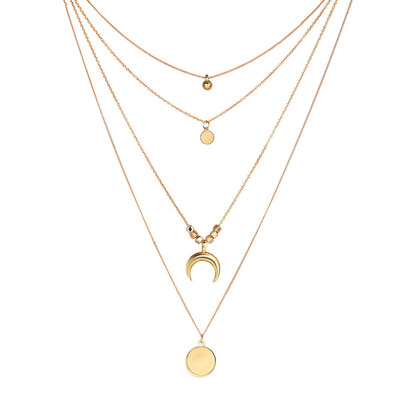 

Women Crescent Moon Bell Round Pendant Multi Layer Chain Necklace Jewelry Gift