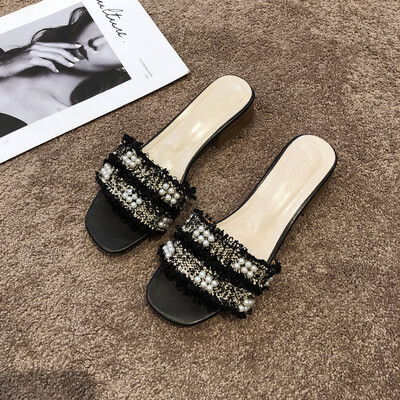 

Pearl sandals fairies summer fashion low heels evening shoes rough heels