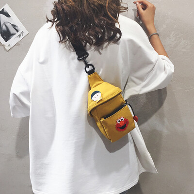 

Sesame Street small bag female new 2019 fashion wild girl canvas bag Harajuku style ins chest bag