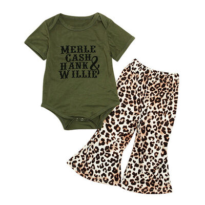

Fashion Infant Baby Girl Kid Clothes T-Shirt Tops RomperLeopard Print Pants 2PC