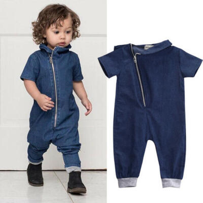 

US Toddler Baby Boy Denim Short Sleeve Romper Jumpsuit One Piece Clothes Outfits