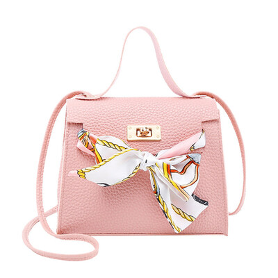 

Women Solid Color Ribbon Bow Handbag Turn Lock Faux Leather Crossbody Sling Bag