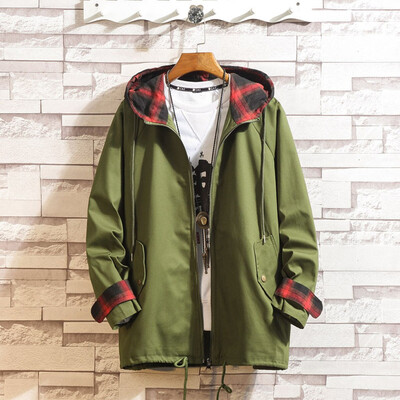 

Toponeto Mens Autumn Winter Casual Mid-length Hoodie Plaid Outdoor Windbreaker Coat