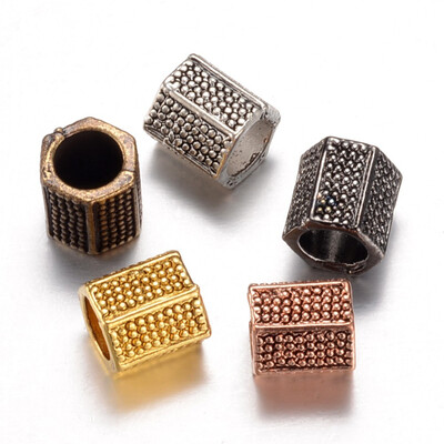 

Alloy European Beads Large Hole Beads Hexagonal Prism Mixed Color 8x75mm Hole 5mm