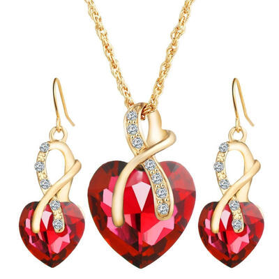 

Women Fashion Heart Shape Gold Plated Jewelry Set Necklace Earring