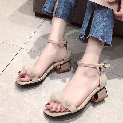

Rose Fashion Womens Ankle Buckle High-Heeled Sandals Thick Heel Open Toe Shoes