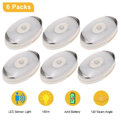 

6Pcs White Oval LED Sensor Light Wireless Motion Detachable Cover 8 LED Beads Night Light Closet Light Suitable for Drawers Cabine